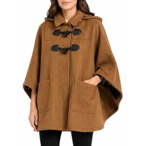 Coach Wool Blend Hooded Duffle Cape Coat Toggle Camel Brown Size M/L